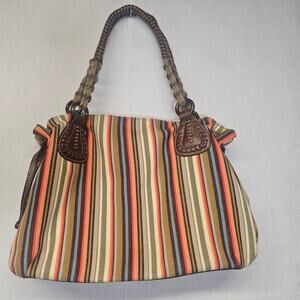 Fossil Brown & Orange Striped Canvas Handbag – Multicolor Fall Tote